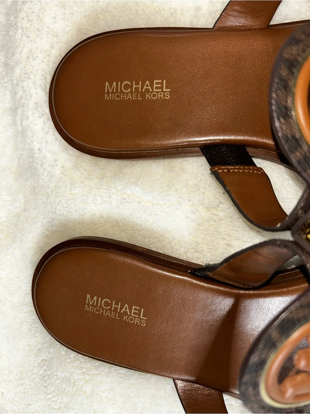 Michael Kors Brown and Dark Brown MK Logo Thong Sandals Size 10